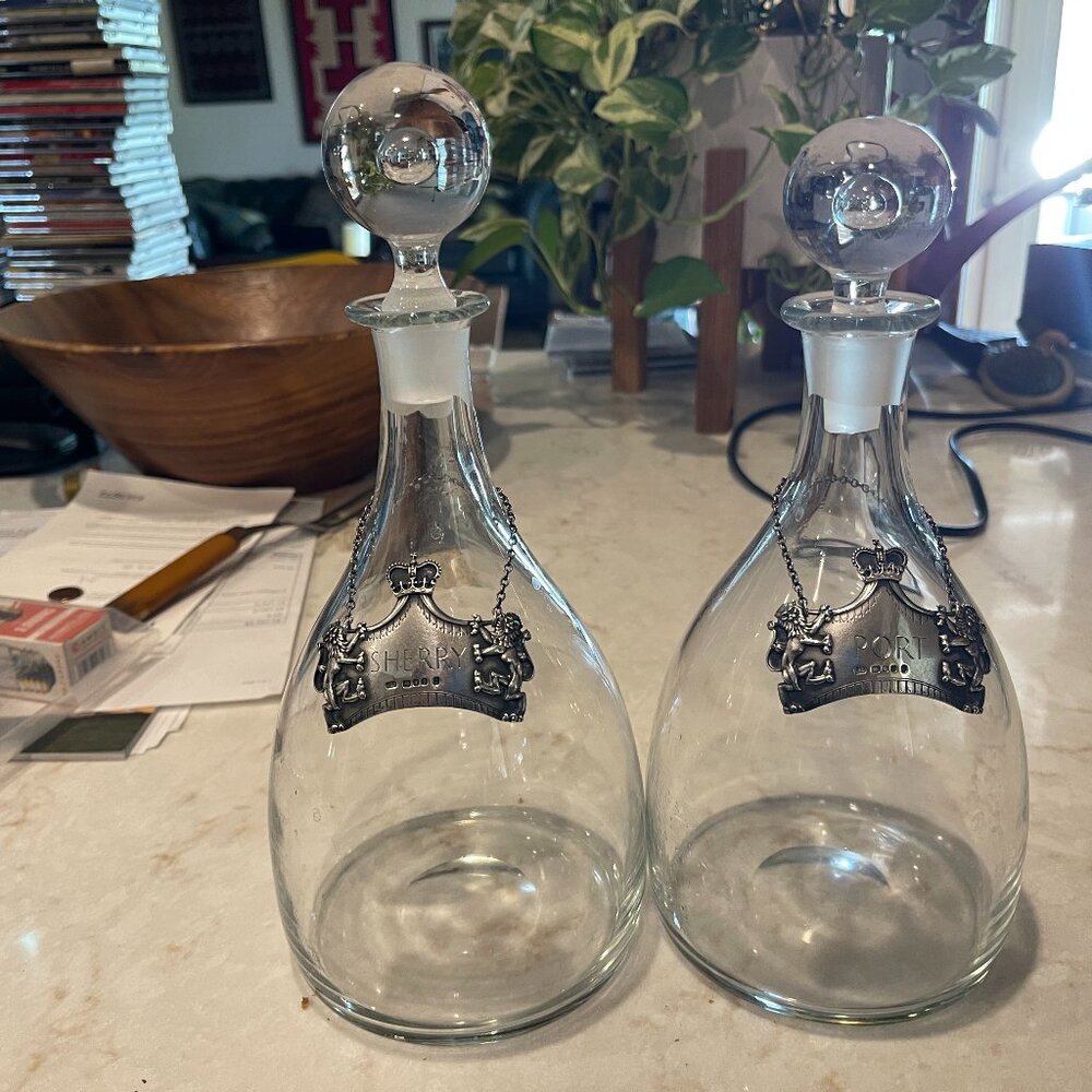Vintage Silver Port Crown Decanter Labels Queen Elizabeth II Coronation "Port"
